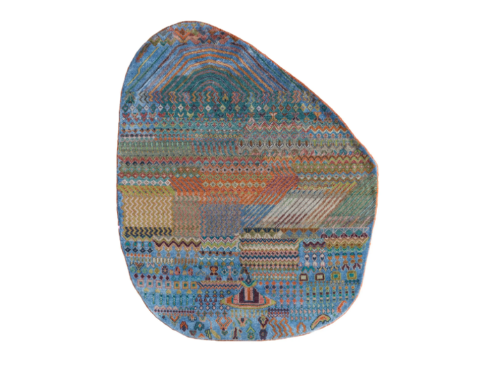 BULB LES-698 White/Blue - Patterned handmade oval rug _ Jaipur Rugs